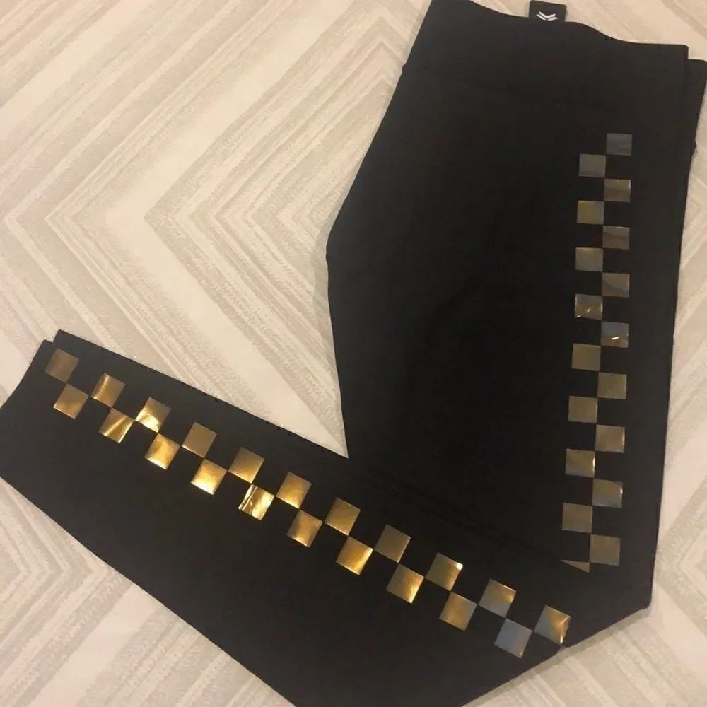 Ultracor Black Leggings with Gold Side Checks